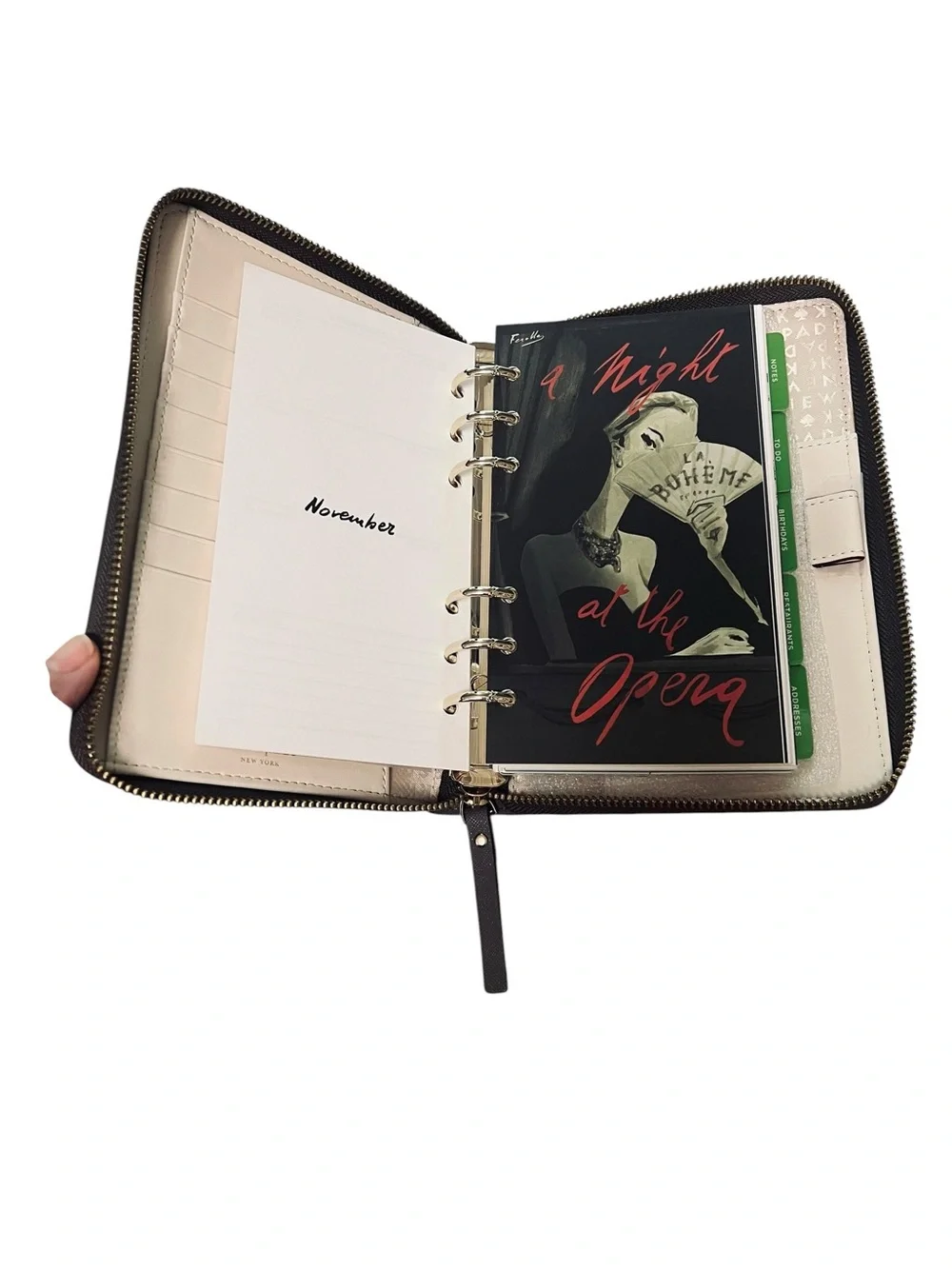 kate spade Unused Taupe Leather Planner 6 Ring Organizer Agenda